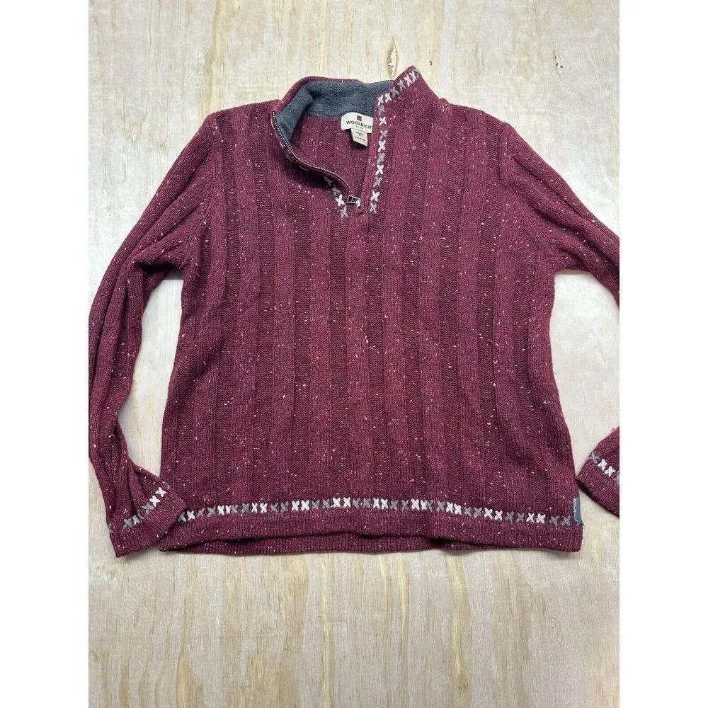 Woolrich Womens Ruby Heather Ribbed Quarter‎ Zip Wool Blend Sweater Medium 9506